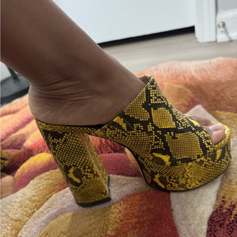 Yellow Snake Print Platform Sandals